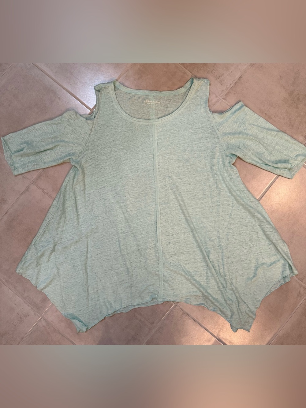 Soft Surroundings Linen ColdShoulder Tunic Aqua Sz XL